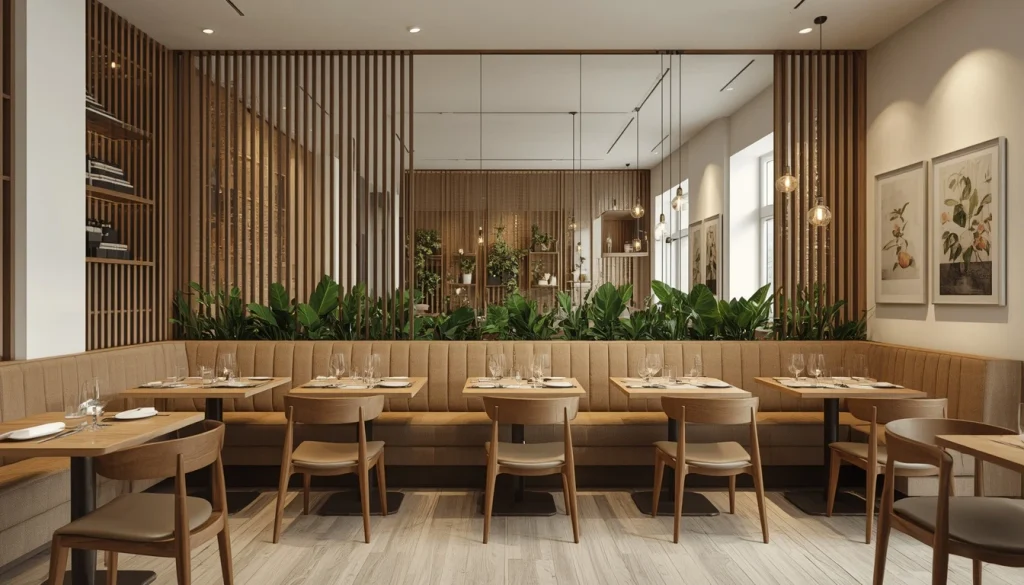 Small restaurant interior design with space-saving seating and compact furniture